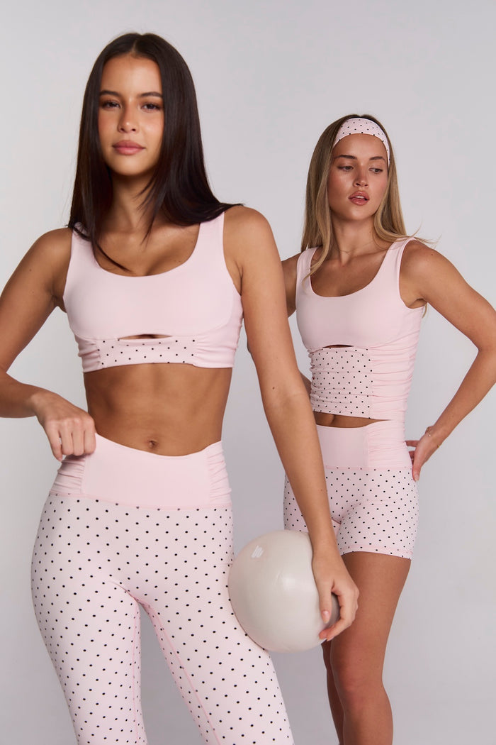 Astoria LUXE BALANCE Ruched Sport Tank - Baby Pink Polka
