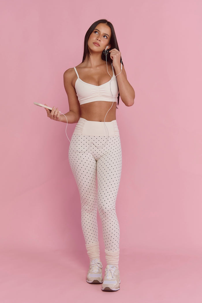 Astoria LUXE BALANCE Ruched Sports Bra - Cream Polka