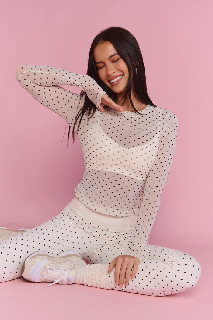 Astoria Mesh Long Sleeve Top - Cream Polka