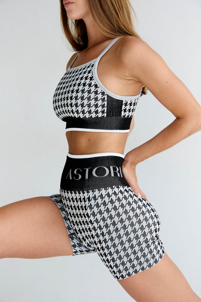 Astoria Seamless Knit Sports Bra - Black/Grey Houndstooth