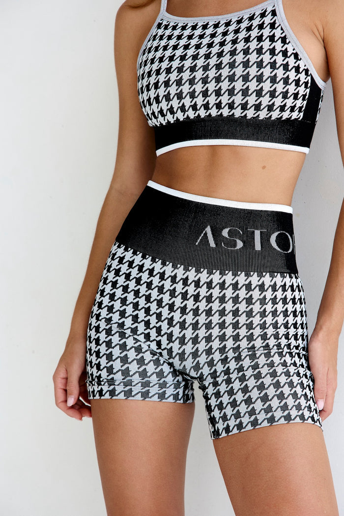 Astoria Seamless Knit Sports Bra - Black/Grey Houndstooth