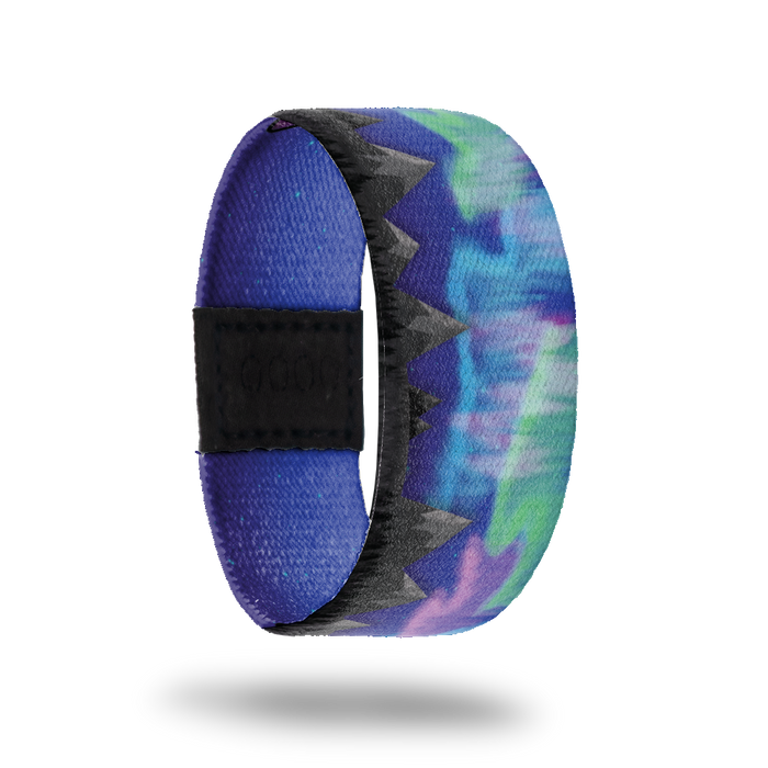 Aurora-Sold Out-ZOX - This item is sold out and will not be restocked. Blue night sky with black mountains and the Northern Lights in various colors. Inside is solid blue and says Aurora.