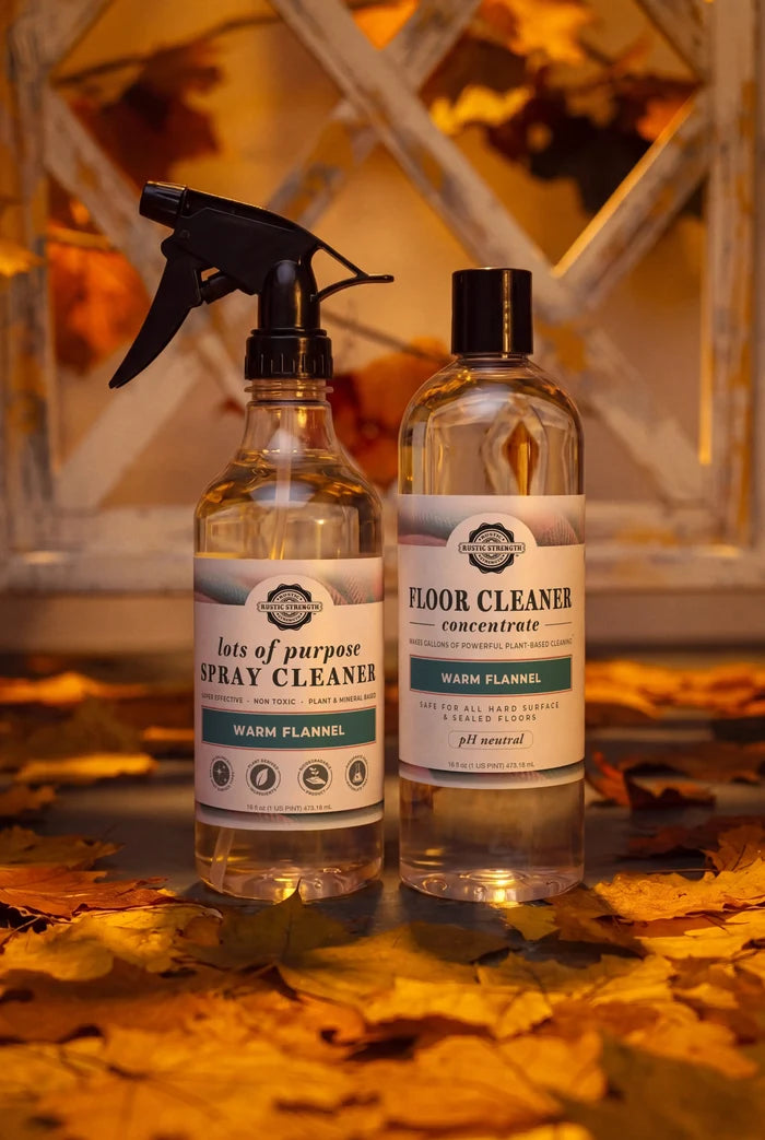Rustic Strength, Autumn Cleaning Bundle,16 oz Plastic,Lots of Purpose Spray and Floor Cleaner Concentrate,Warm Flannel
