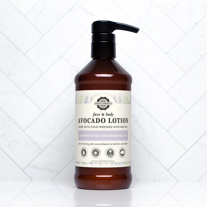 Rustic Strength, Avocado Lotion, 16oz Plastic, Lavender & Tea Tree