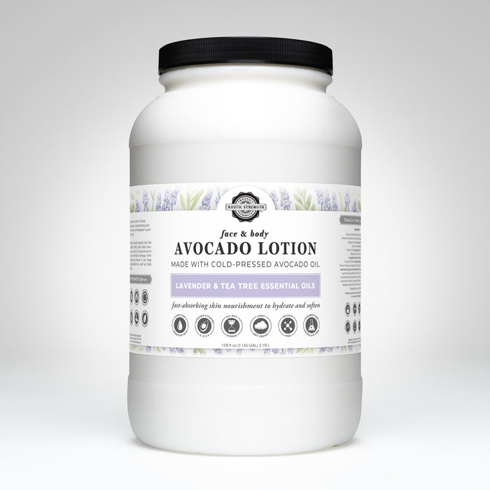 Rustic Strength, Avocado Lotion, 128oz Plastic, Lavender & Tea Tree