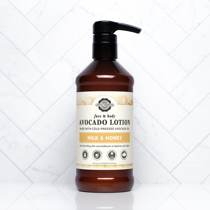 Rustic Strength, Avocado Lotion, 16oz Plastic, Milk & Honey