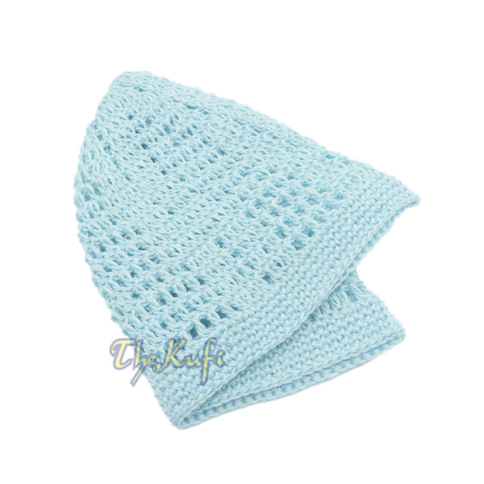 Baby Blue Open-Weave Design Cotton Skull Cap Kufi