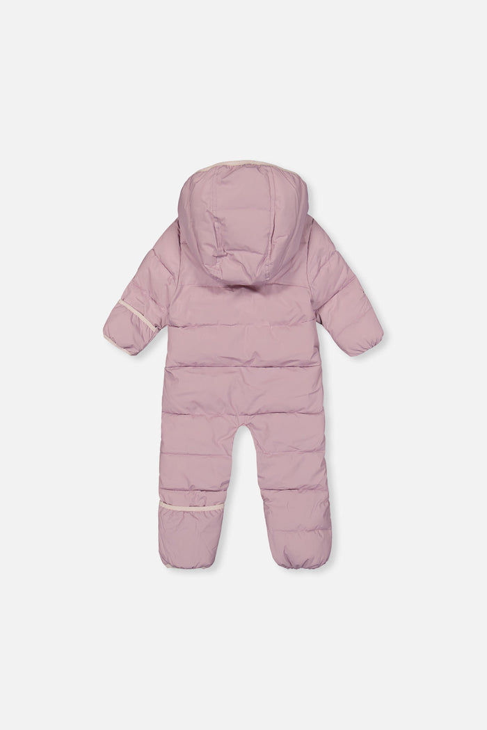 Deux par Deux Baby Cloud one-piece car-seat snowsuit in lavender, back view