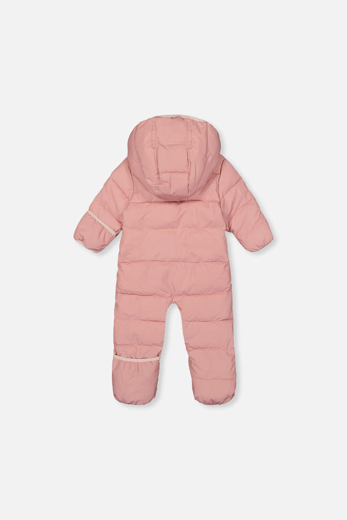 Deux par Deux Baby Cloud one-piece car-seat snowsuit in pale dusty pink, back view