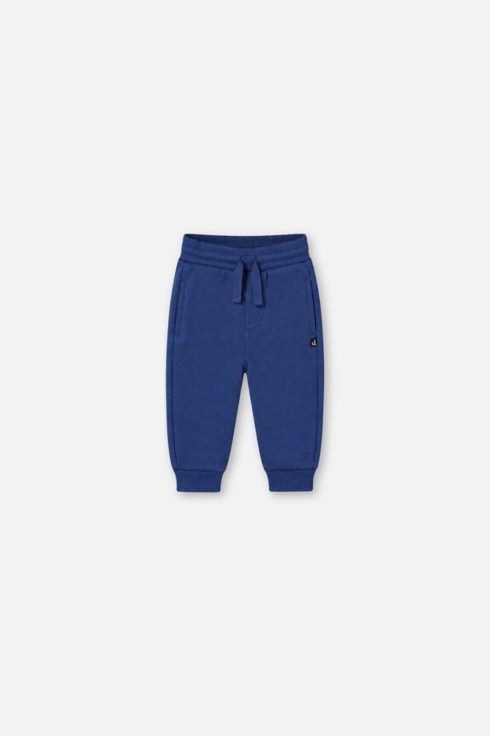 Deux par Deux baby fleece sweatpants in blue, front view