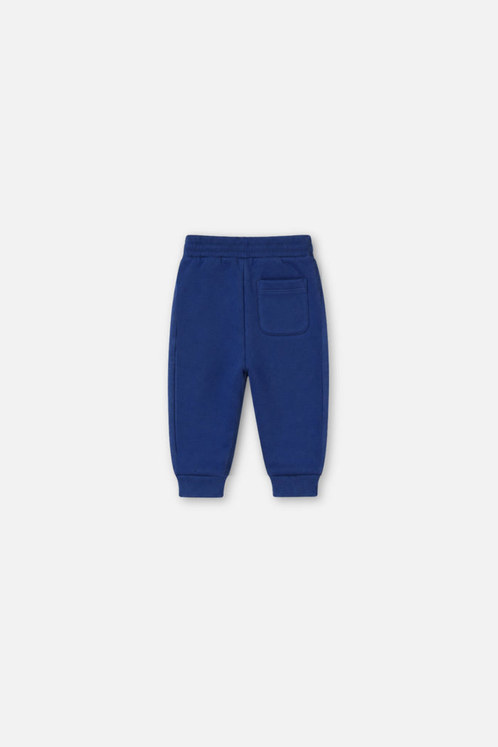 Deux par Deux baby fleece sweatpants in blue, back view