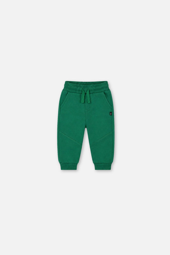 Deux par Deux baby fleece sweatpants in green, front view