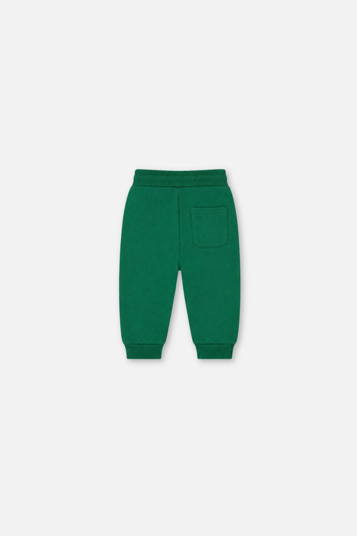 Deux par Deux baby fleece sweatpants in green, back view