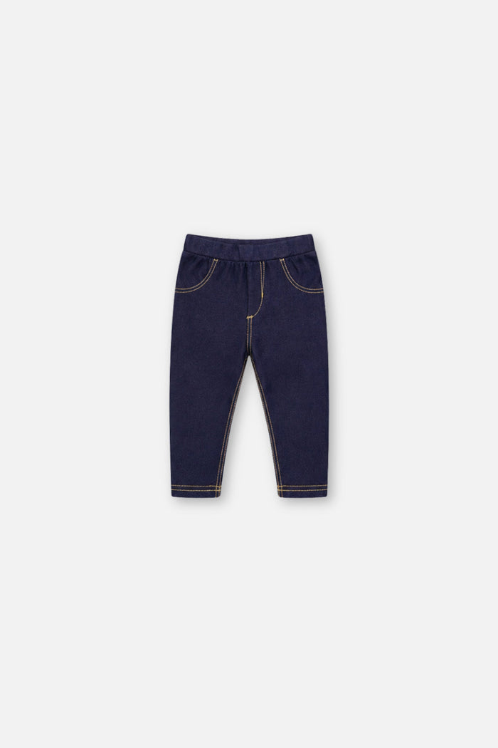 Deux par Deux baby girls' navy blue denim-look jeggings, front view