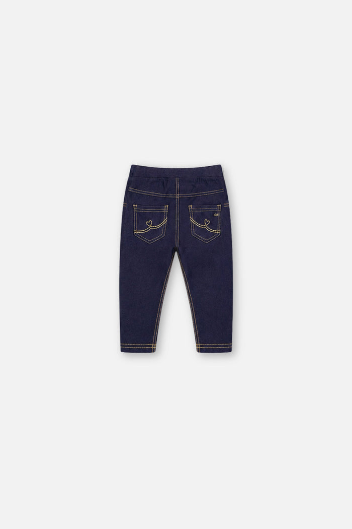 Deux par Deux baby girls' navy blue denim-look jeggings, back view