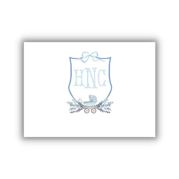 Baby Pram Crest Folded Notecard {blue}