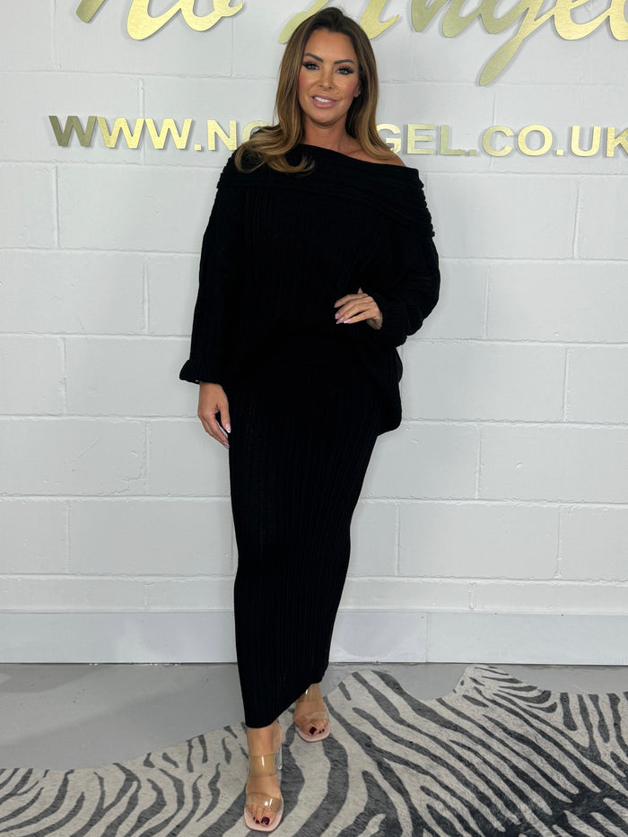 Bardot Off The Shoulder Ribbed Jumper & Skirt Co-Ord (4 Colours)