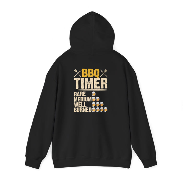 navy hoodie with funny bbq timer grill master slogan design