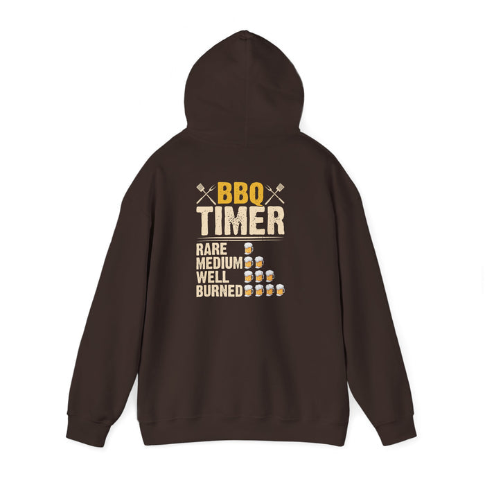 dark chocolate hoodie with bbq timer grill master printed design