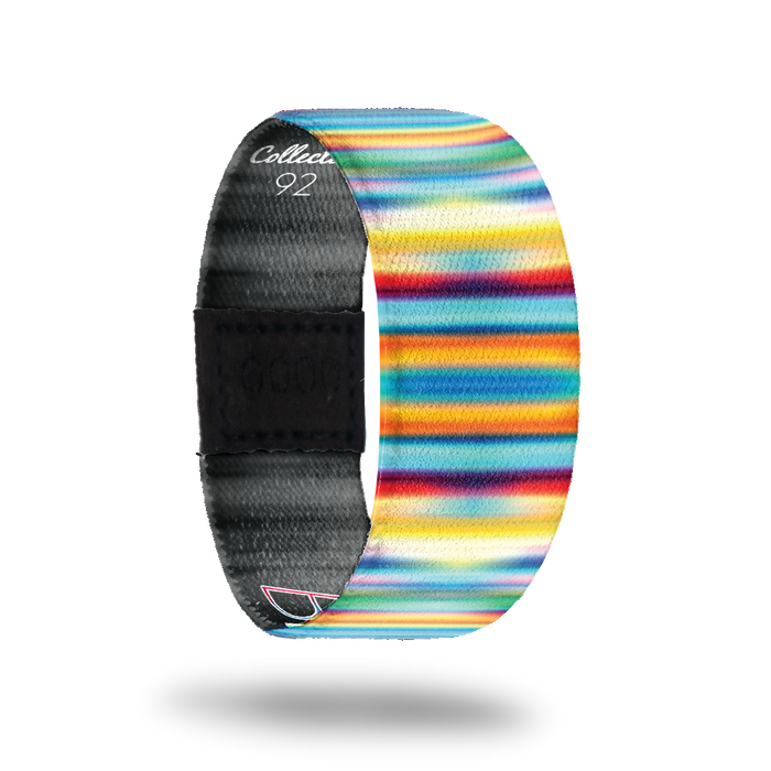 Be Yourself-Sold Out-ZOX - This item is sold out and will not be restocked. Multicolored horizontal lines all over with a blur over top. Inside is black and says Be Yourself.