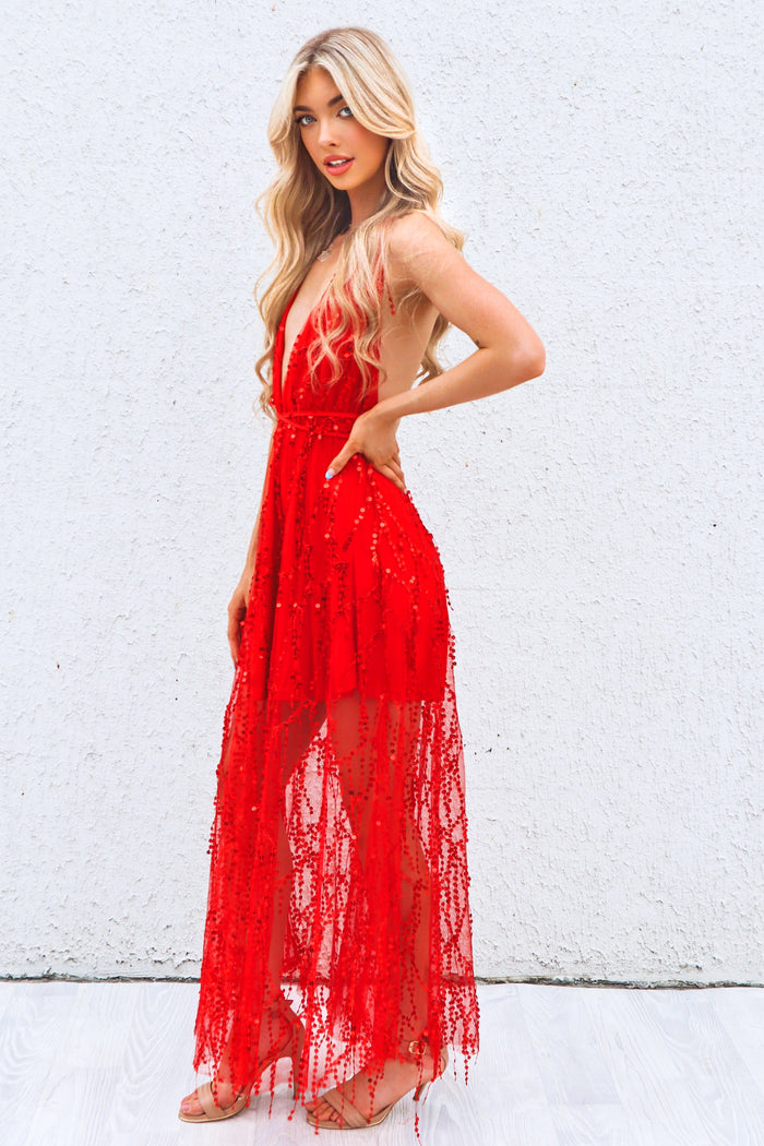 Belladonna Sequin Gown - Red - Runway Goddess