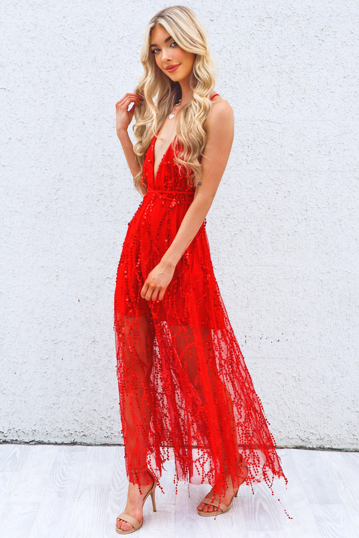 Belladonna Sequin Gown - Red - Runway Goddess