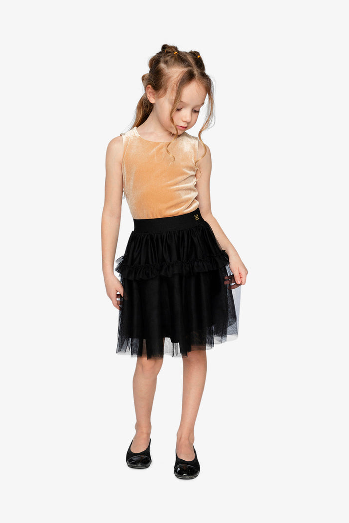 Lookbook: child wearing the Deux par Deux beige and black party dress