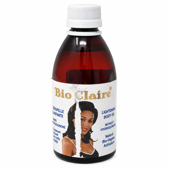 Bio Claire Lightening Body Oil, moisturizing skincare oil designed to nourish and soften skin while helping promote a smoother, more even-looking, and radiant complexion for daily body care.