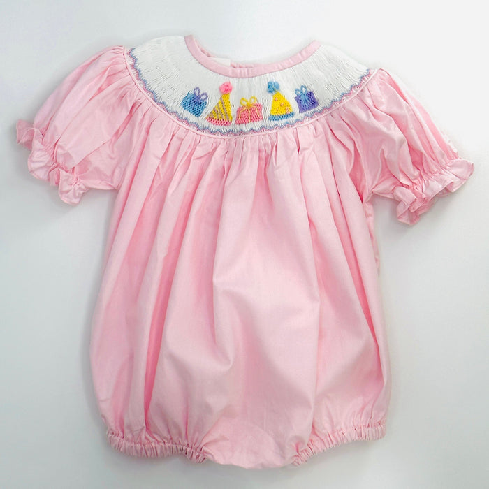 Birthday Girl Smocked Romper in Pink