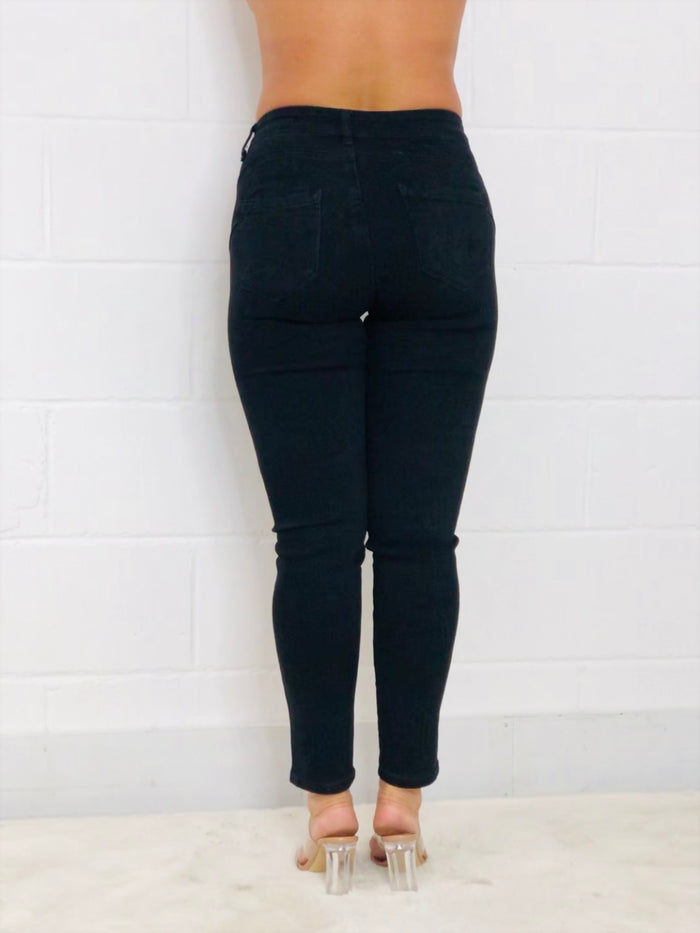 Black Bum Lift High Waisted Plain Jeans