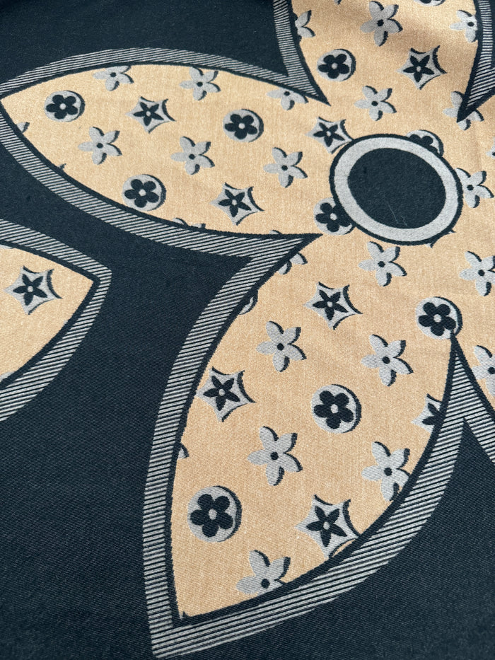 Black & Camel Large Flower Design Scarf