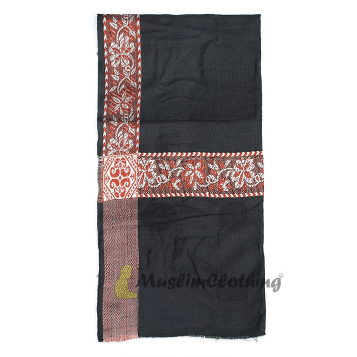 Black Kashmiri Habaib Yemeni Style Mens Shawl 56x203cm