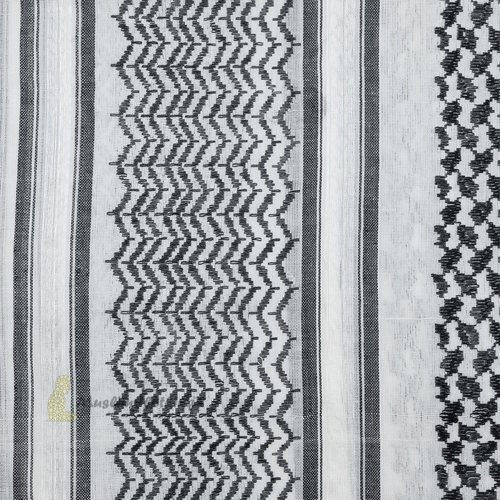 Black White Keffiyeh Arafat Scarf Shemagh 120x120 cm Wide White Borders