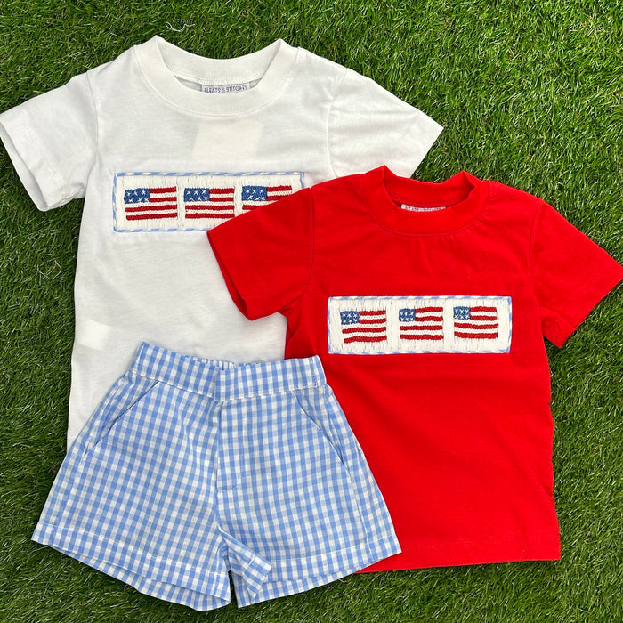 Blue Gingham Boys Shorts with Pockets