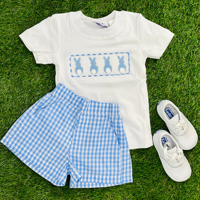 Blue Gingham Boys Shorts with Pockets