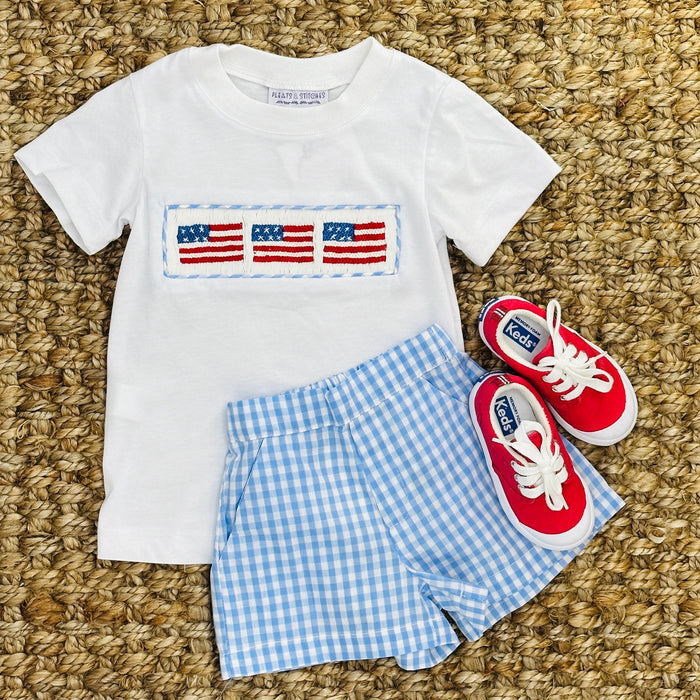 Blue Gingham Boys Shorts with Pockets