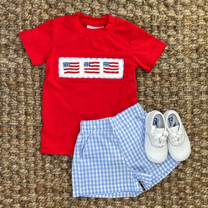 Blue Gingham Boys Shorts with Pockets