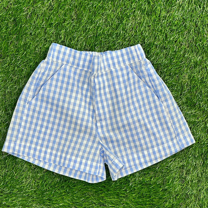 Blue Gingham Boys Shorts with Pockets