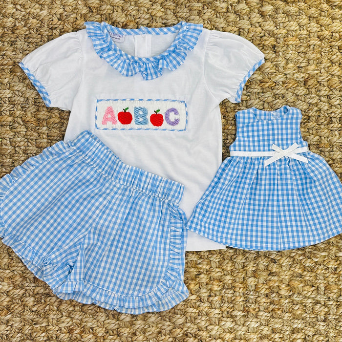 Blue Gingham Girls Shorts with Ruffles