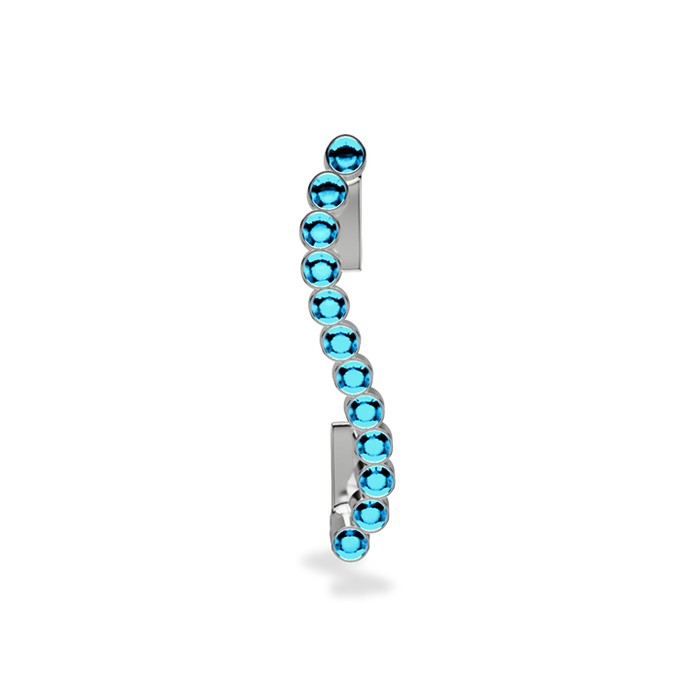 Wavy silver metal charm to put on the Imperial+ lined with 12 beautiful teal glass crystals