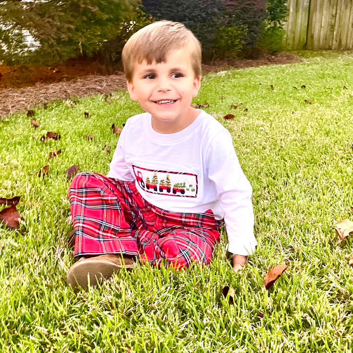 Boys Pants in Christmas Plaid with Pockets
