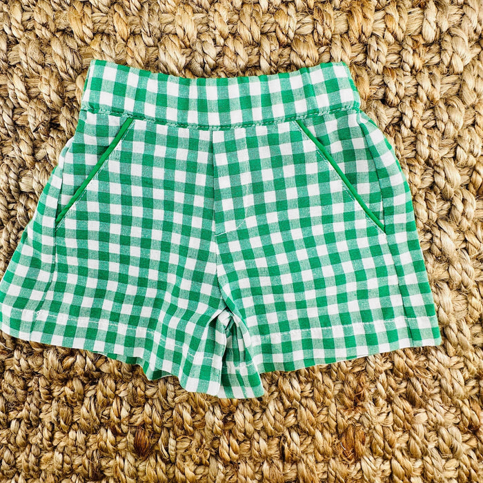 Boy's Shorts in Green Gingham with Pockets