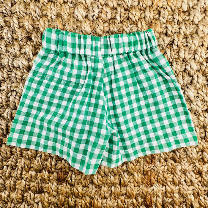 Boy's Shorts in Green Gingham with Pockets