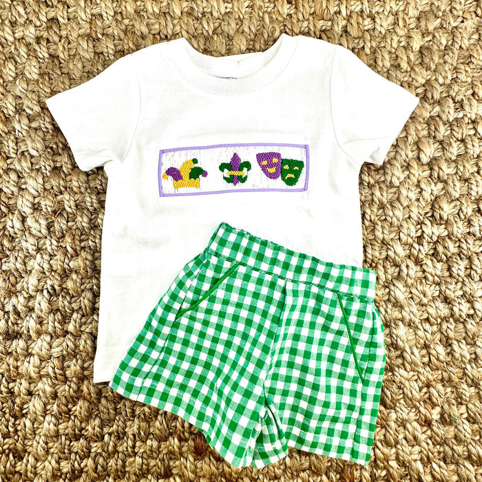 Boy's Shorts in Green Gingham with Pockets