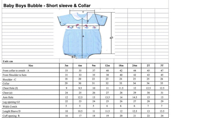 Boys White with Blue Crosses Smocked Bubble