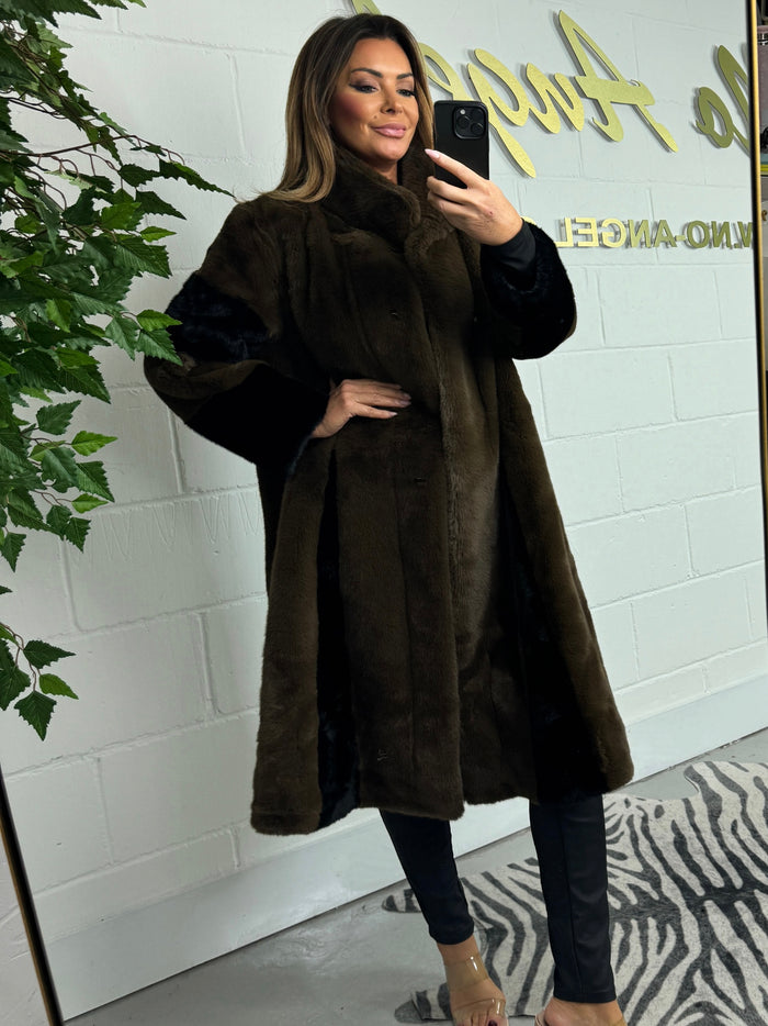 Brown With Black Stripe Collared Longline Coat