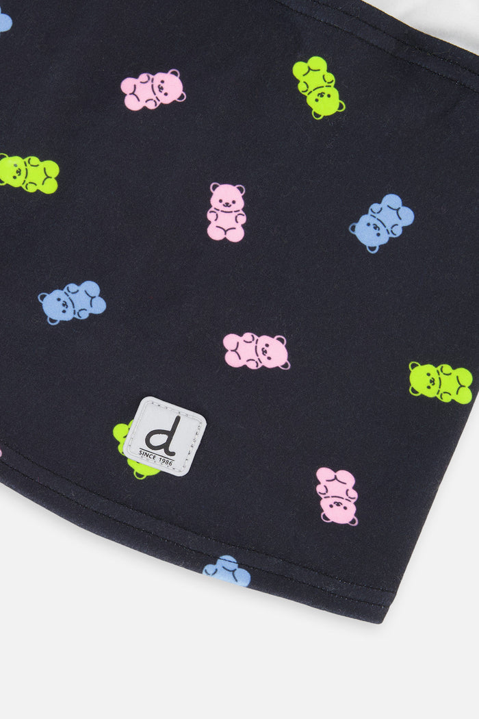 Deux par Deux brushed jersey balaclava in black printed gummy bears, view 4