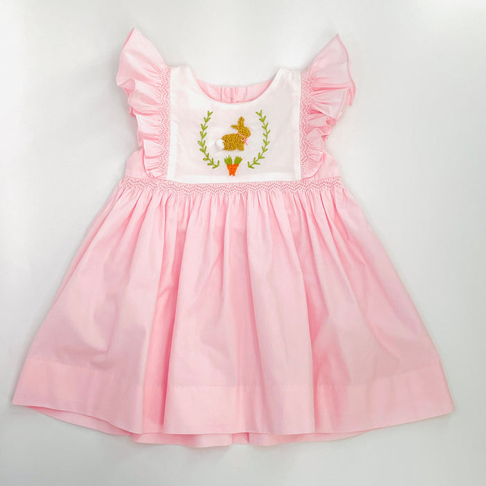 Bunny Smocked Avignon Dress- French Knot Bunny on Pink!