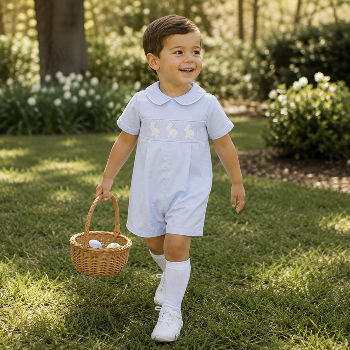 Bunny Smocked Shortall in Blue