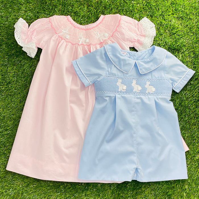Bunny Smocked Shortall in Blue